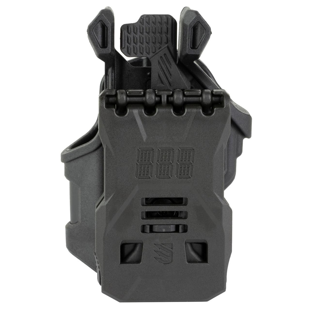BLACKHAWK BH T-SER L2C SPRGFLD HELLCAT 9 BK RH, tactical firearm holster with adjustable digital display, durable material, and secure fit for Hellcat 9mm, right-hand design.