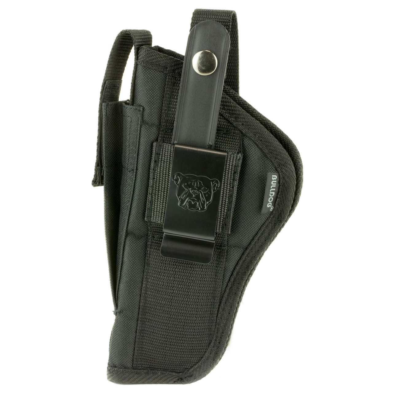 Bulldog Cases FSN-31, black tactical gun holster with attachment clip and multiple compartments for firearm accessories.