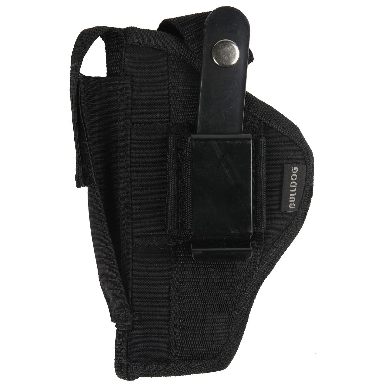 Bulldog Cases FSN-19, tactical pistol holster with a compact design, adjustable retention strap, and built-in magazine pouch for secure firearm carrying.