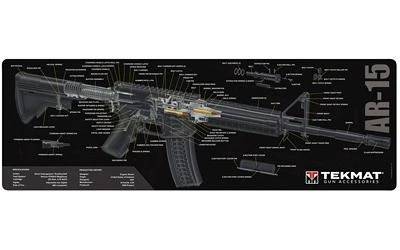 TekMat TEK-R36-AR15-CA, detailed gun cleaning and assembly mat with labeled diagram of an AR-15 rifle.