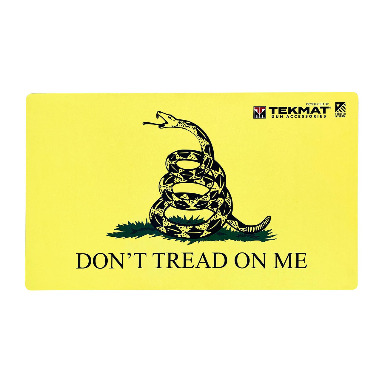 TekMat TEK-42-TREAD, a yellow gun cleaning mat with a black snake illustration and the phrase "Don't Tread on Me."