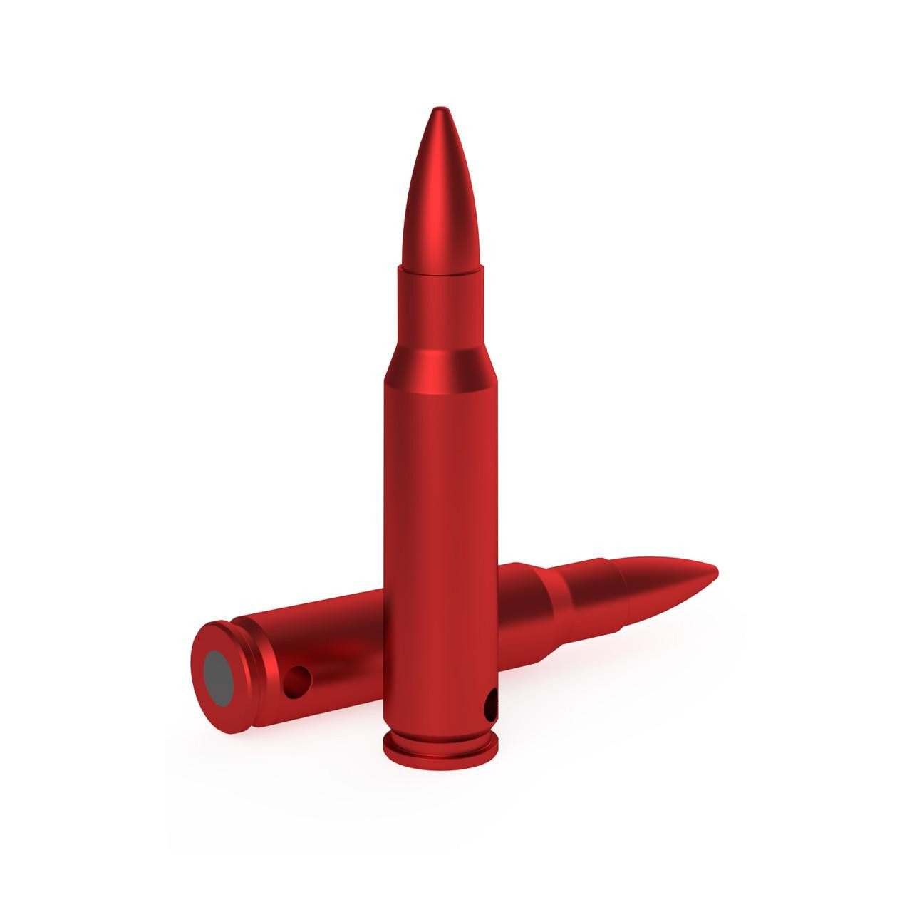 Birchwood Casey DURA CAP TRAINING 308 4PK RED, red plastic training ammunition with a projectile tip for firearm practice.