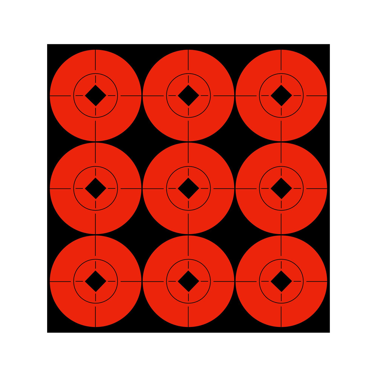Birchwood Casey BC-33902 Self-Adhesive High-Contrast Shooting Targets for Rifles, Shotguns, Handguns & Archery - black and red targets with diamond-shaped centers for effective range practice and competitions.