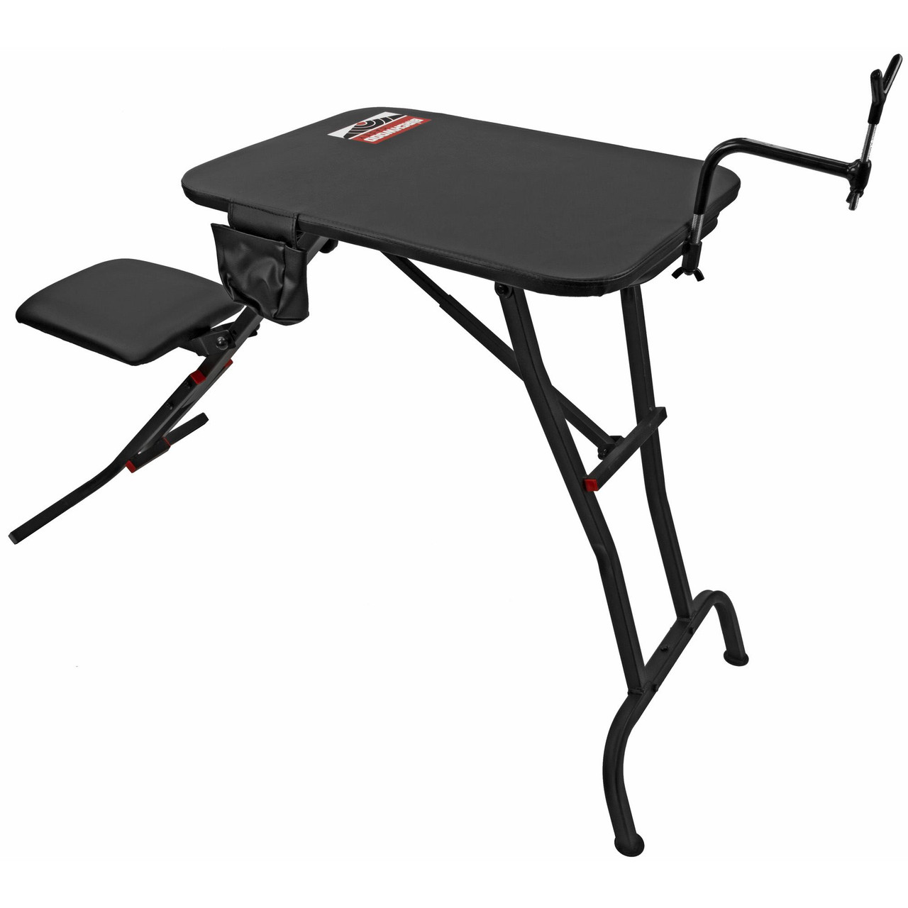 Birchwood Casey BC-MSB100 Ultra-Steady Folding Shooting Bench, portable and adjustable outdoor shooting platform with padded surface, foldable design, and built-in footrest for comfortable target practice.