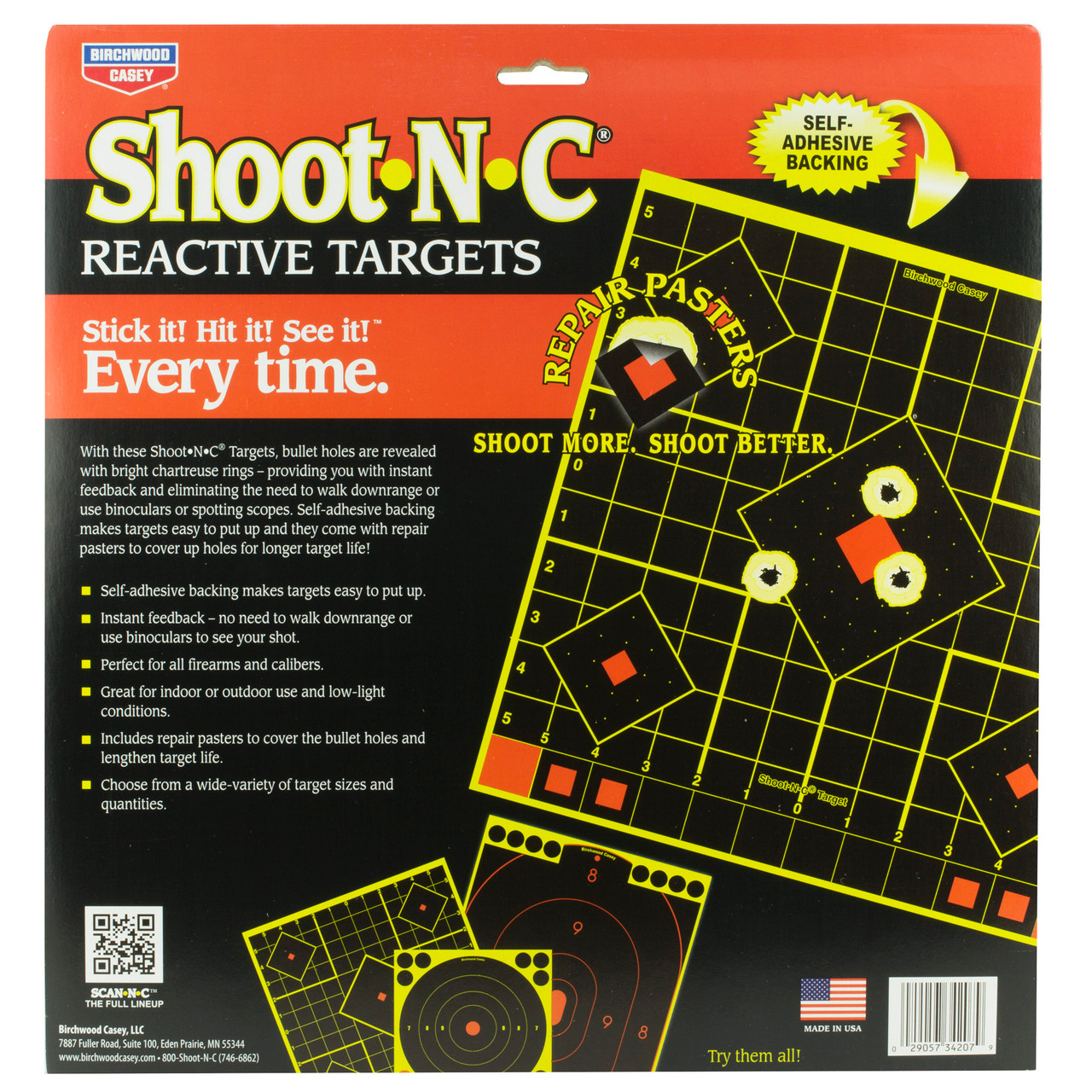 Birchwood Casey SHT-N-C 12" Sight-In Targets 5 Pack - Self-Adhesive & High Visibility for All Ranges
