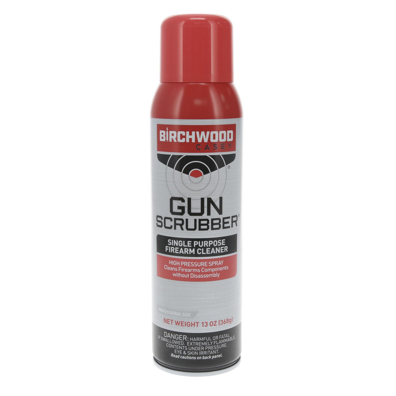 Birchwood Casey BC-33344 Fast-Acting Gun Cleaner, red and white aerosol spray can for reliable shooting care, high-pressure firearm cleaner for serious shooters and collectors.