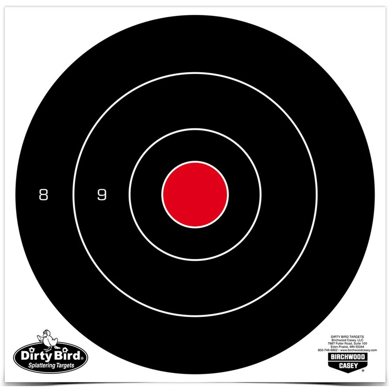 Birchwood Casey BC-35825 High Visibility Tagboard Shooting Targets, black and white target with red center, ideal for indoor and outdoor range practice.