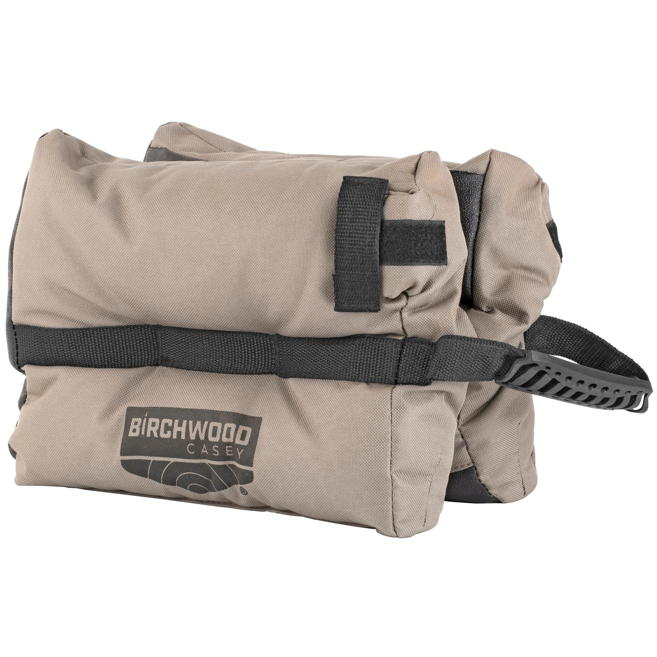 Birchwood Casey BC-TSRB H-Bag Shooting Rest, Self-Tightening Grip for Stable Firearm Support - Reduces Recoil & Muzzle Jump, tan-colored portable shooting rest with adjustable strap and black handle for shooting stability.