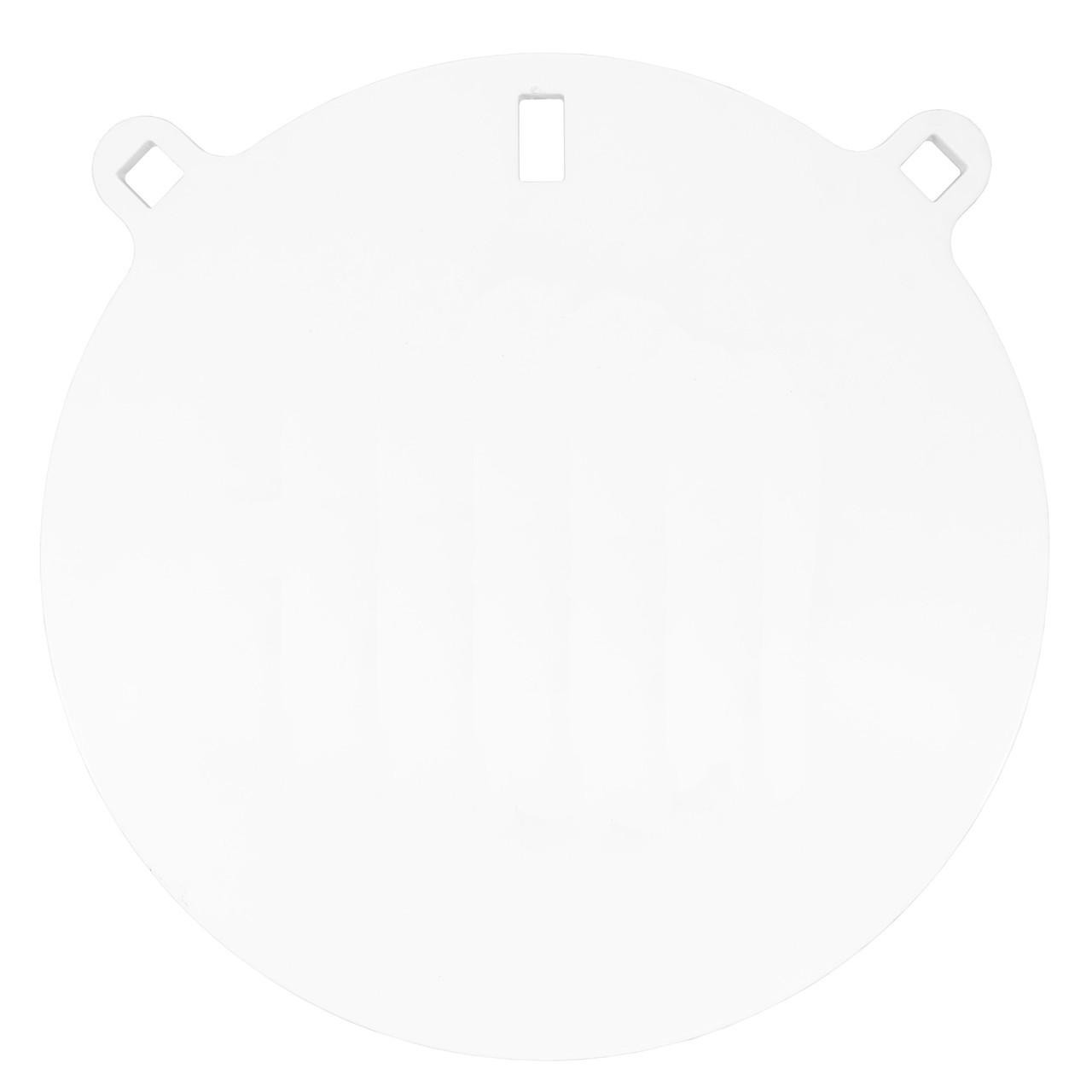 Birchwood Casey 12" 3/8" Steel Target Round Plate, white steel target plate for shooting practice with attachment holes for mounting.