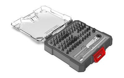 Real Avid REAL AVID X3 DRIVER 57PC BIT SET, compact screwdriver kit with multiple bits and a transparent storage case.