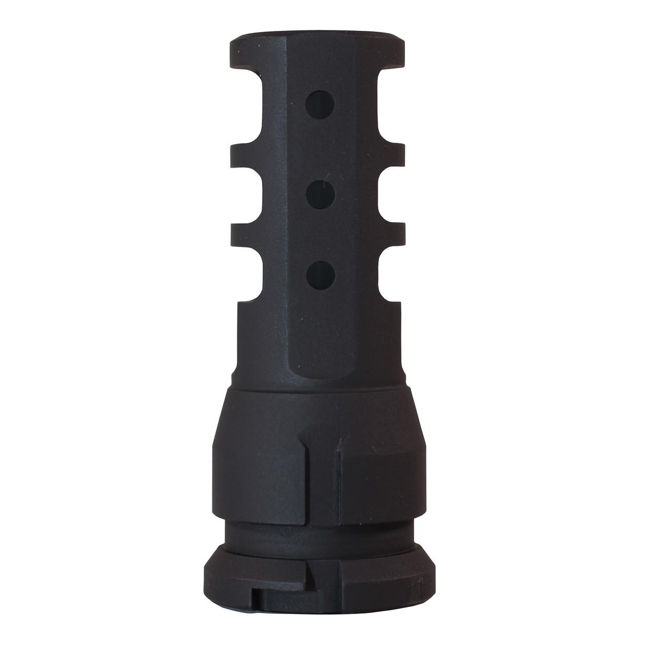 Dead Air Armament DEAD AIR 7.62 MUZZLE BRAKE MOUNT, black firearm muzzle brake mount with multiple holes for mounting and enhanced recoil control.