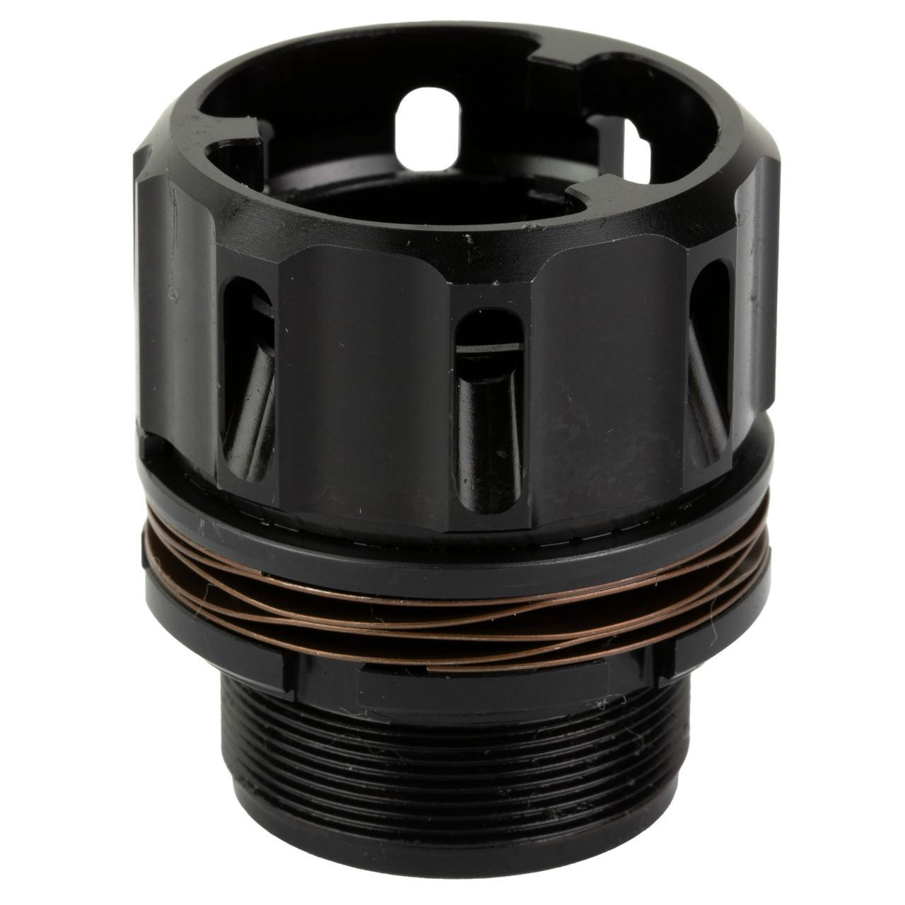 Dead Air Armament DEAD AIR KEY MICRO LEGACY ADAPTER, black cylindrical firearm accessory with a threaded base and ventilation slots.