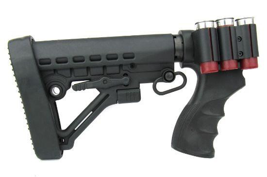 TacFire MSG014-G Remington 870 Pistol Grip with M4 Style 6-Position Stock kit, black tactical shotgun stock and grip with storage tubes for shells