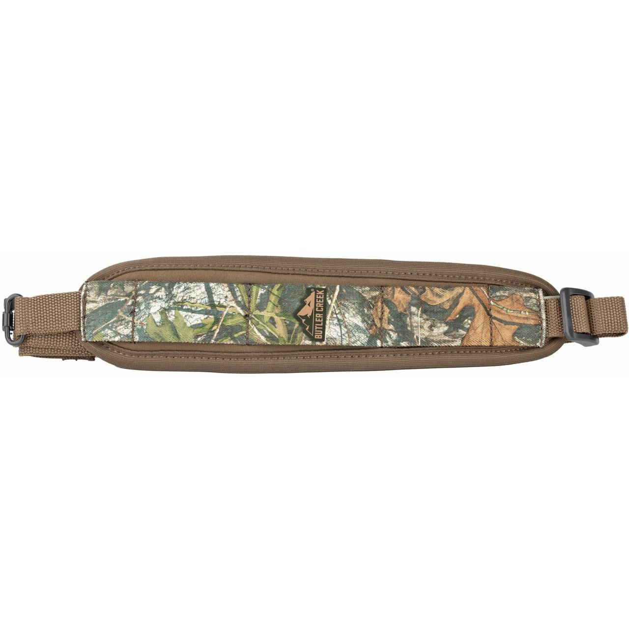 Butler Creek 181018 sling comfort stretch moss camouflage, adjustable gun sling with padded section and camouflage design for secure and comfortable firearm carrying.