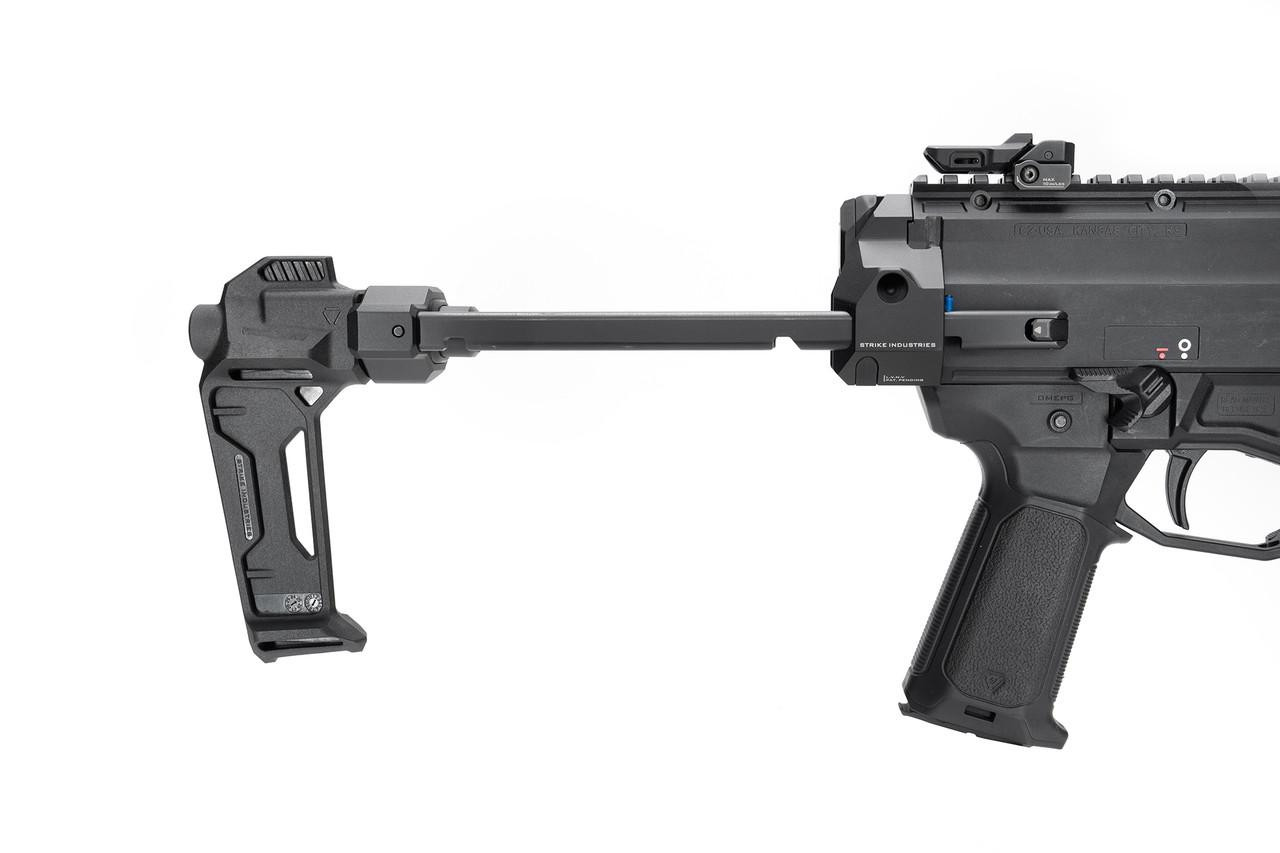 Strike Industries CZ Scorpion 3/3+ PDW Collapsible Stabilizing Brace Stock or Stabilizing, modern tactical gun accessory with adjustable brace and rail mount