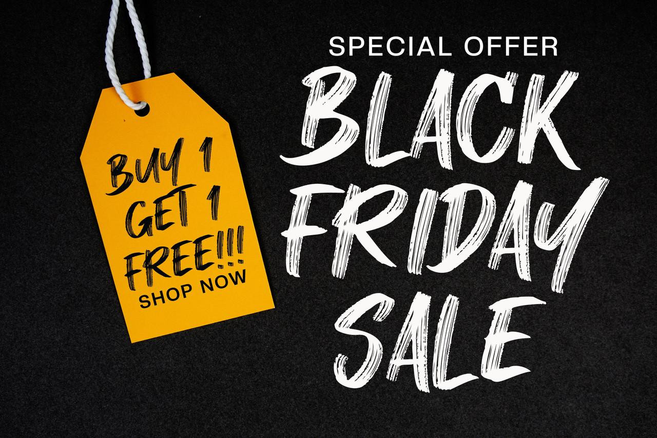 ABC SportZ Front Sight Installation Tool for Glock Pistols, black background with a yellow sale tag and white text promoting a buy 1 get 1 free offer for Black Friday sale.