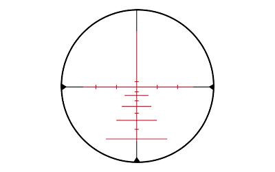 Konus 7172 rifle scope, detailed view of the reticle with red markings and a circular lens design.