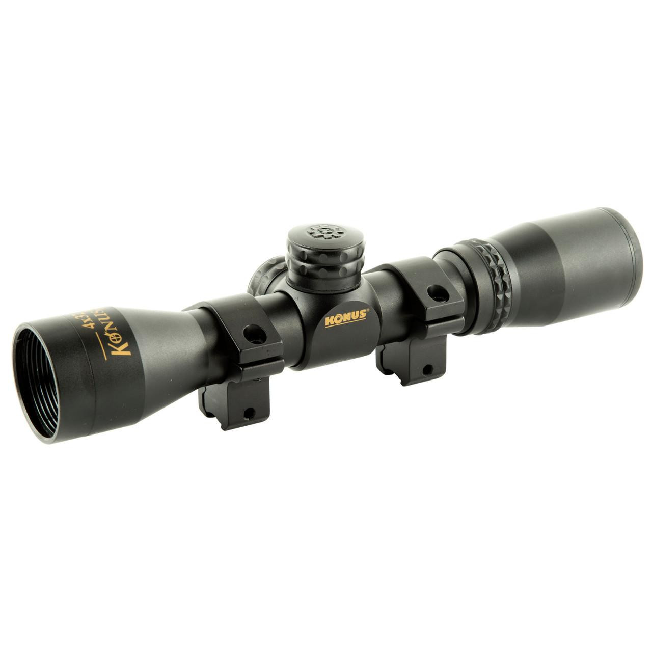 Konus KONUS KONUSPRO 4X32 MBLK, a black rifle scope with magnification 4x and a 32mm objective lens.