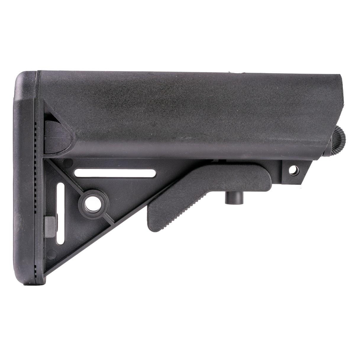 Product Davidson Defense SK-14638 SOPMOD Style Collapsible Stock with Storage Compartments, Black, showcasing a black tactical rifle stock with adjustable features and compartments for storage.