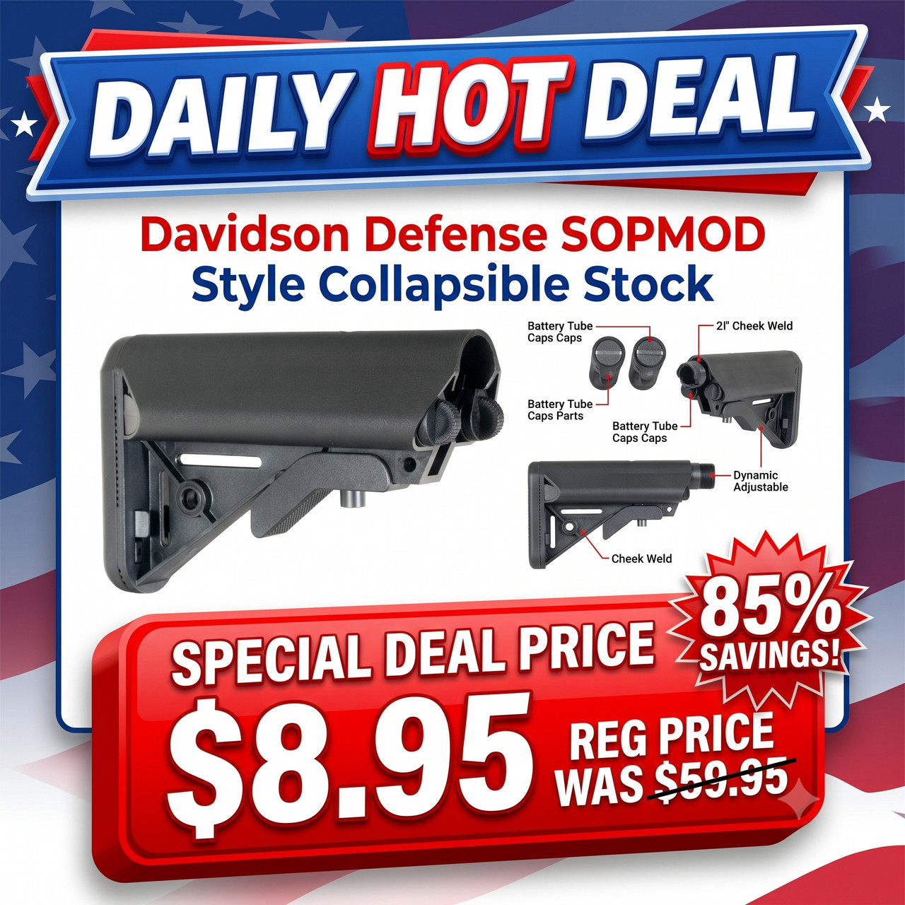 Davidson Defense SK-14638 Davidson Defense SK-14638 SOPMOD Style Collapsible Stock with Storage Compartments, Black SK-14638