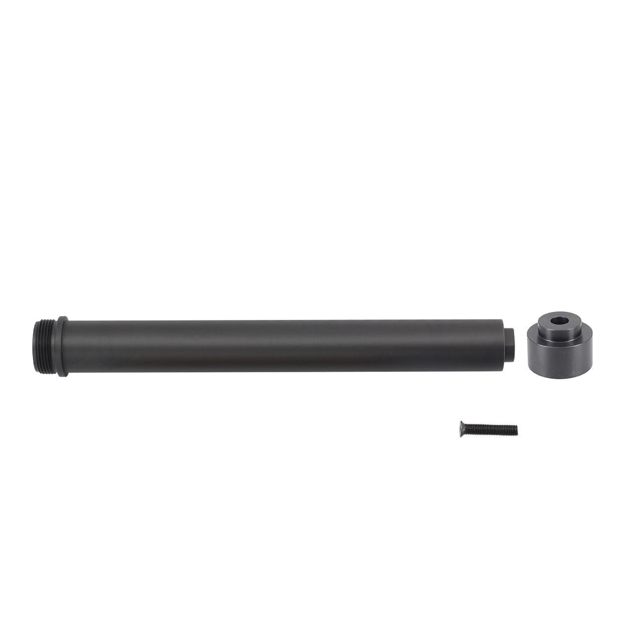 JE Machine Tech A2 Rifle Buffer Tube Combo with Spacer and Screw for AR15/10 rifles, black buffer tube with matching spacer and screw for firearm assembly.