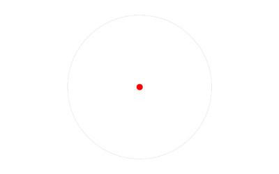 Leapers, Inc. - UTG OP3 MICRO RED 4.0 SNGL DOT, close-up of the red dot sight target with a small red illuminated dot at the center.