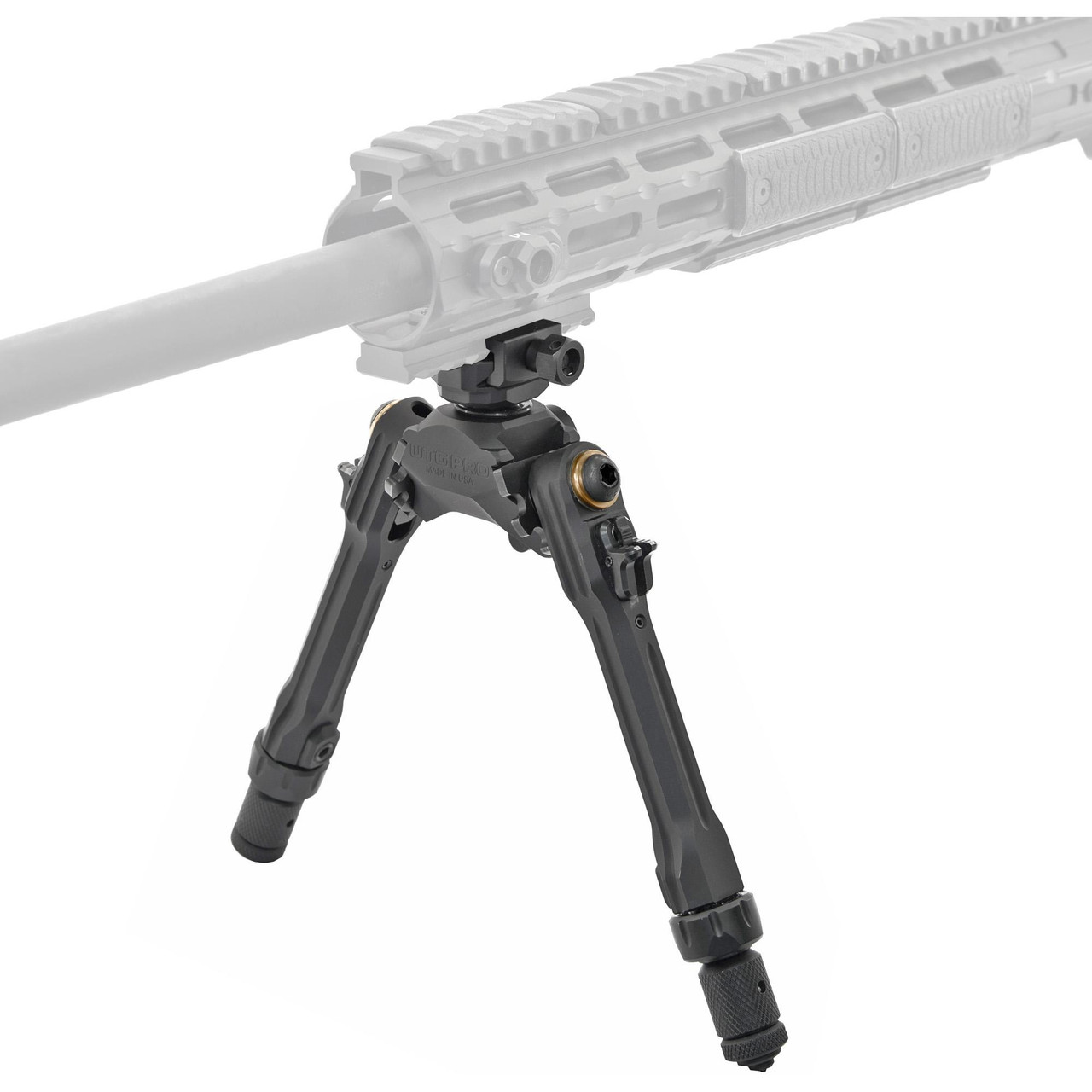 Leapers, Inc. - UTG TLUBP02-A, tactical bipod for firearms, with adjustable legs and mounting mechanism for stable shooting support.