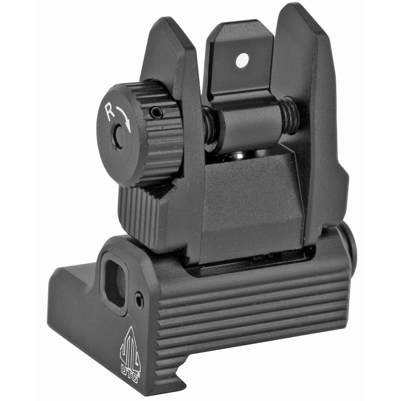 Leapers, Inc. - UTG UTG ACCU-SYNC AR15 FLIP REAR-SIGHT, black firearm flip rear sight with adjustment knob for tactical shooting.
