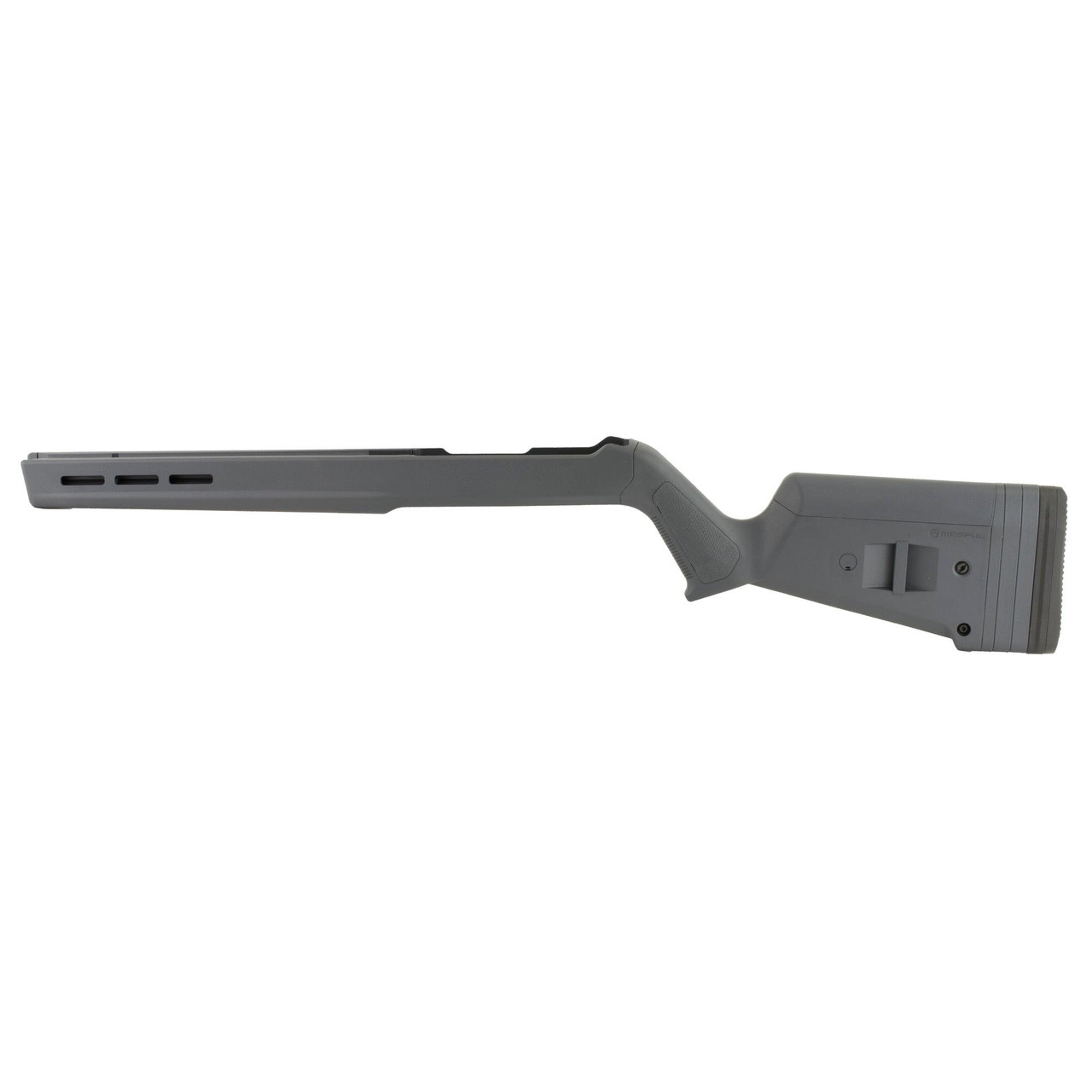 Magpul Industries Magpul Hunter X-22 Chassis for Ruger 10/22, adjustable stock with M-LOK accessory slots in a sleek gray design.