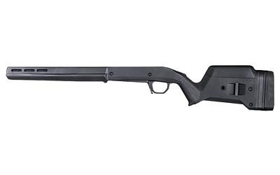 Magpul Industries MAG931-BLK Hunter American Stock for Ruger American Short Action Rifles, black adjustable stock with ergonomic design and M-LOK compatibility, shown on a rifle.