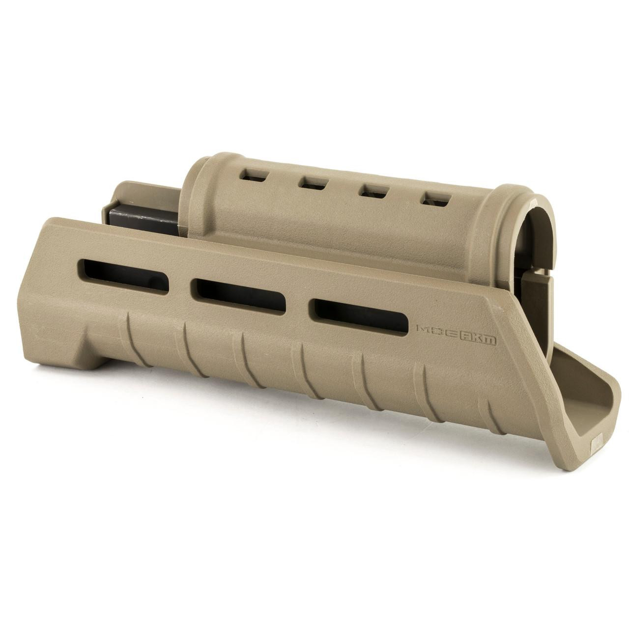 Magpul Industries MOE AKM Handguard AK47/74 FDE, tan polymer handguard for AK rifles with slots for accessories.