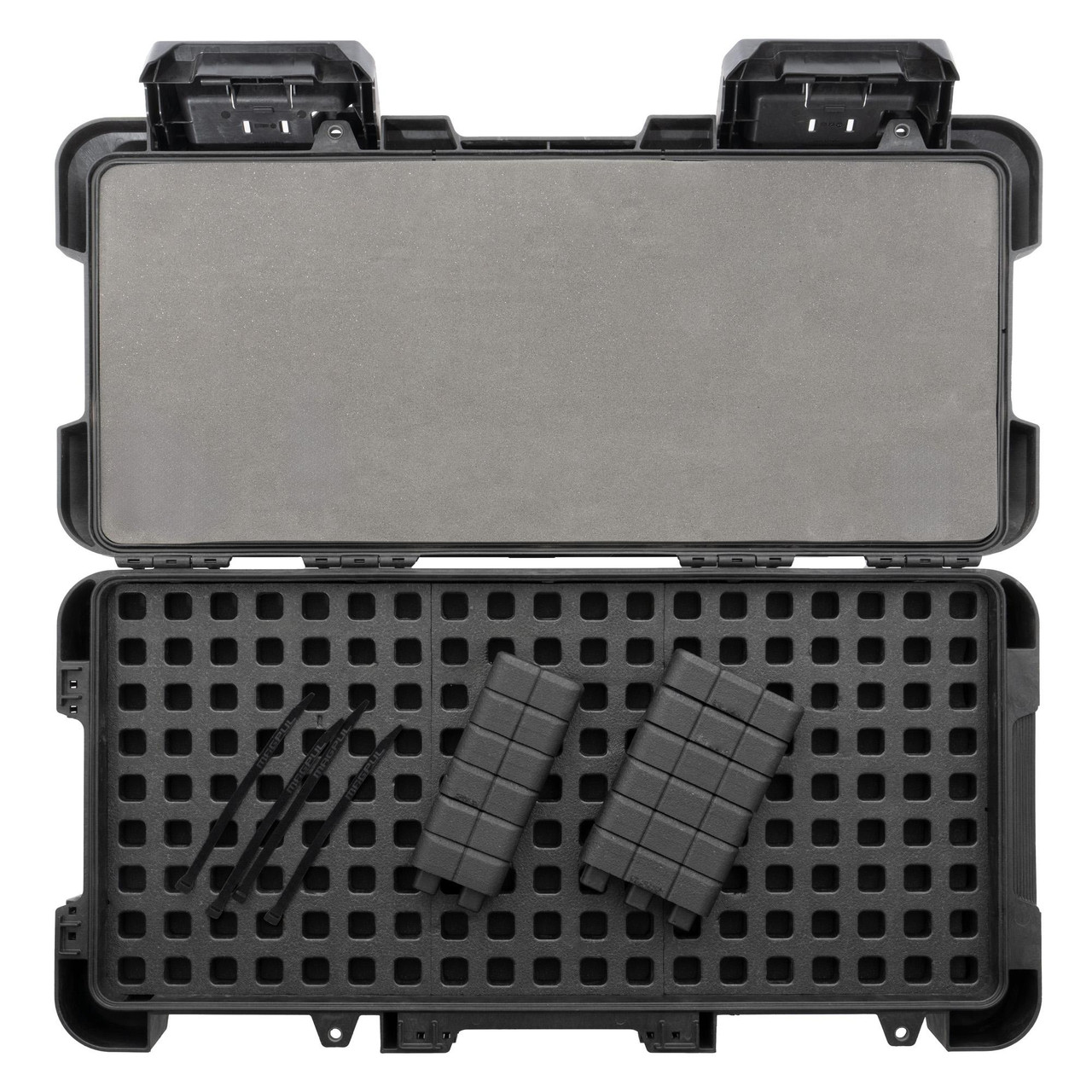 Magpul Industries Magpul DAKA Hard Case MAG1290-BLK, Rugged Storage & Transport Solution with GRID Organizer, open black hard case with foam interior, dividers, and accessories for organized storage.