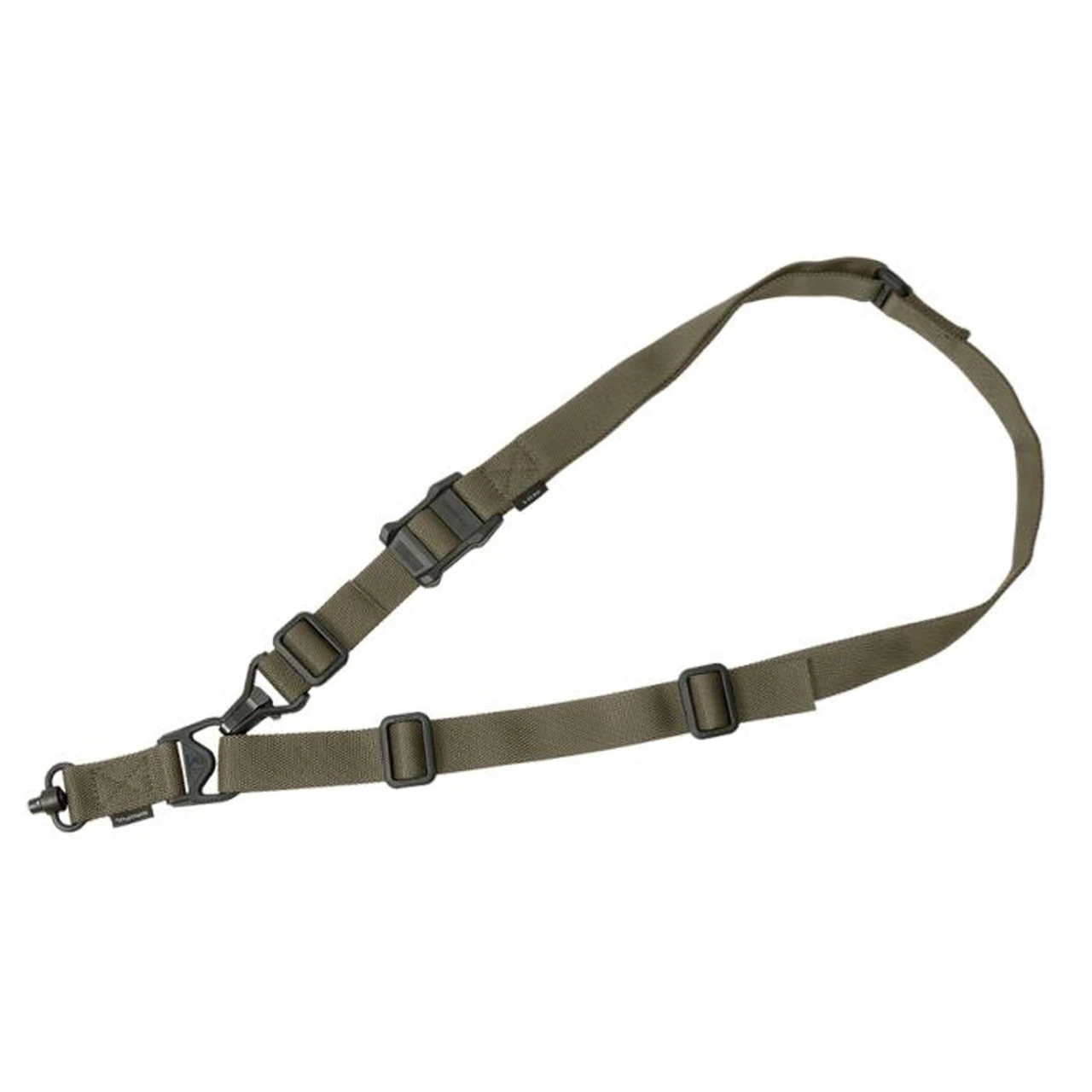 Magpul Industries MS3 Single QD Sling, tactical rifle sling with adjustable strap and heavy-duty push-button swivel for quick firearm attachment and detachment.