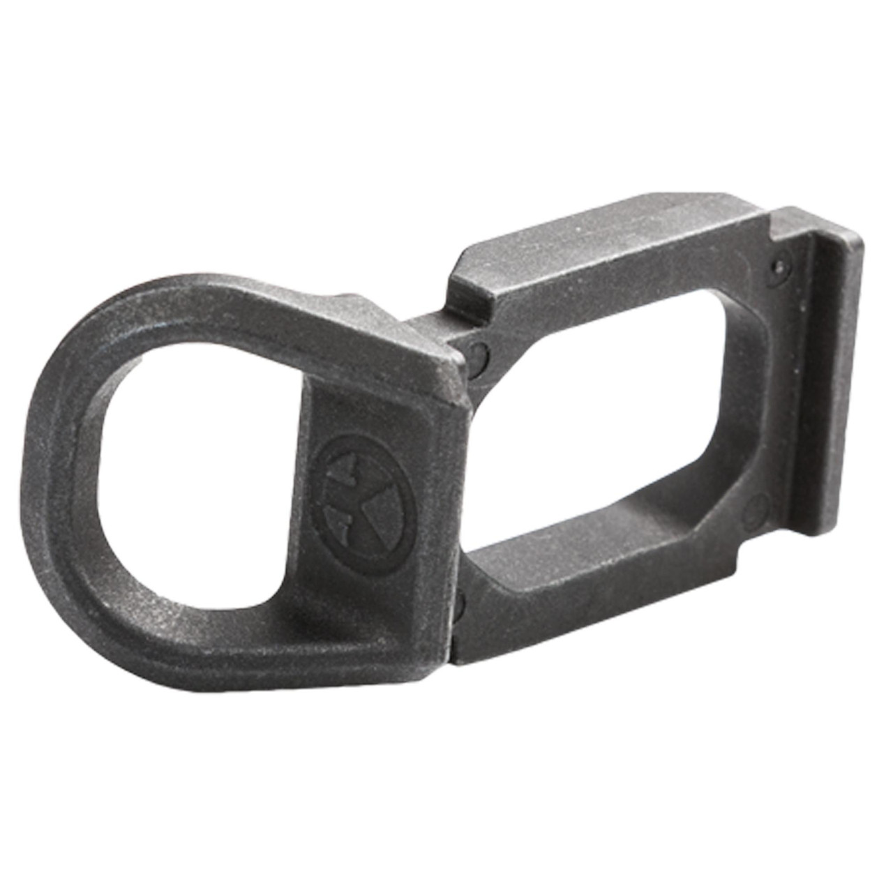 Magpul Industries MAG507-BLK SGA Receiver Sling Mount for Remington 870, durable steel with left and right side attachment, image showing the black metal sling mount for tactical rifle accessories.