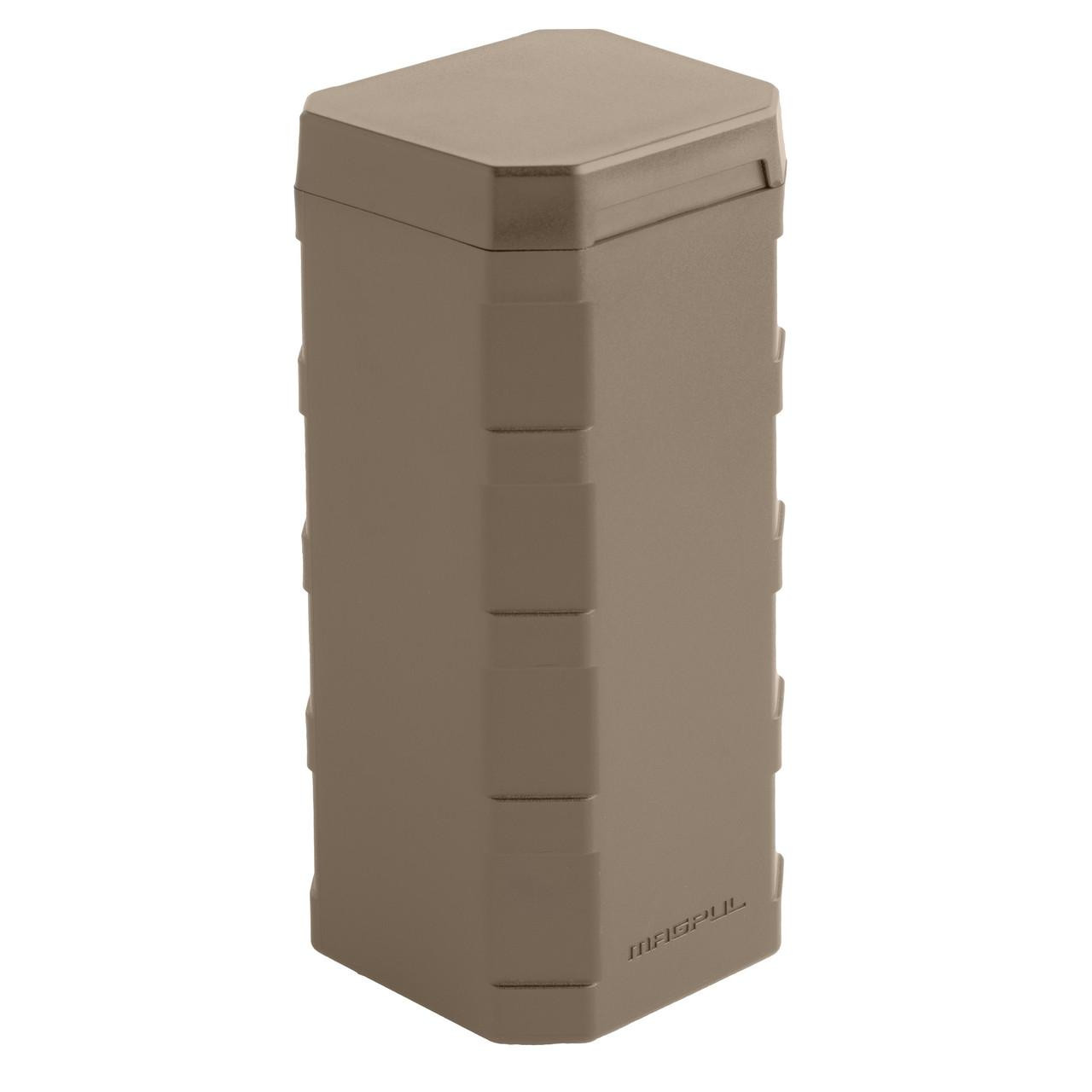 Magpul Industries MAGPUL DAKA CAN 2.0 FDE, a durable firearm accessory storage container in flat dark earth color with a secure lid.