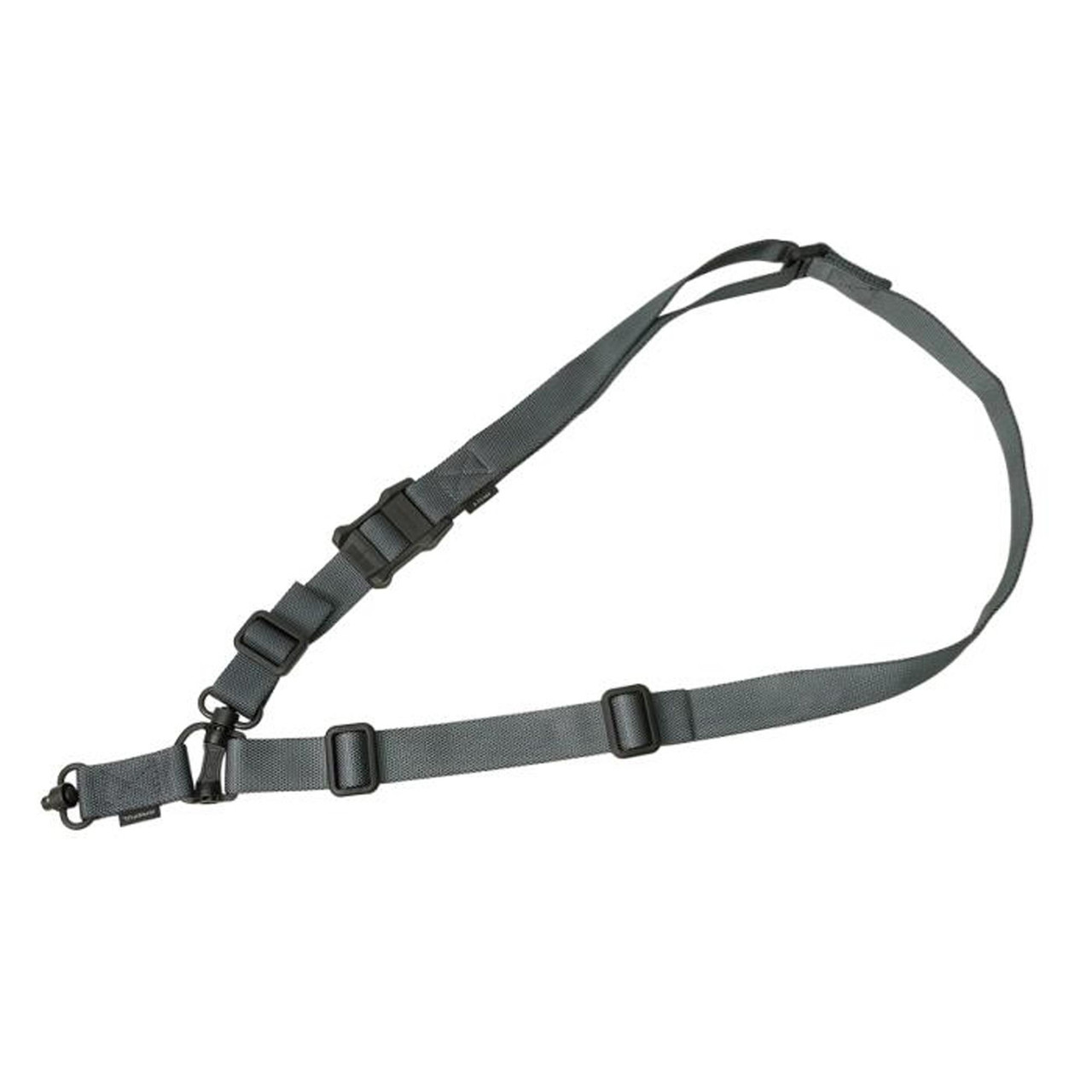 Magpul Industries MS4 Dual QD Sling, versatile tactical sling with adjustable tension and quick disconnect swivels, shown in gray color.