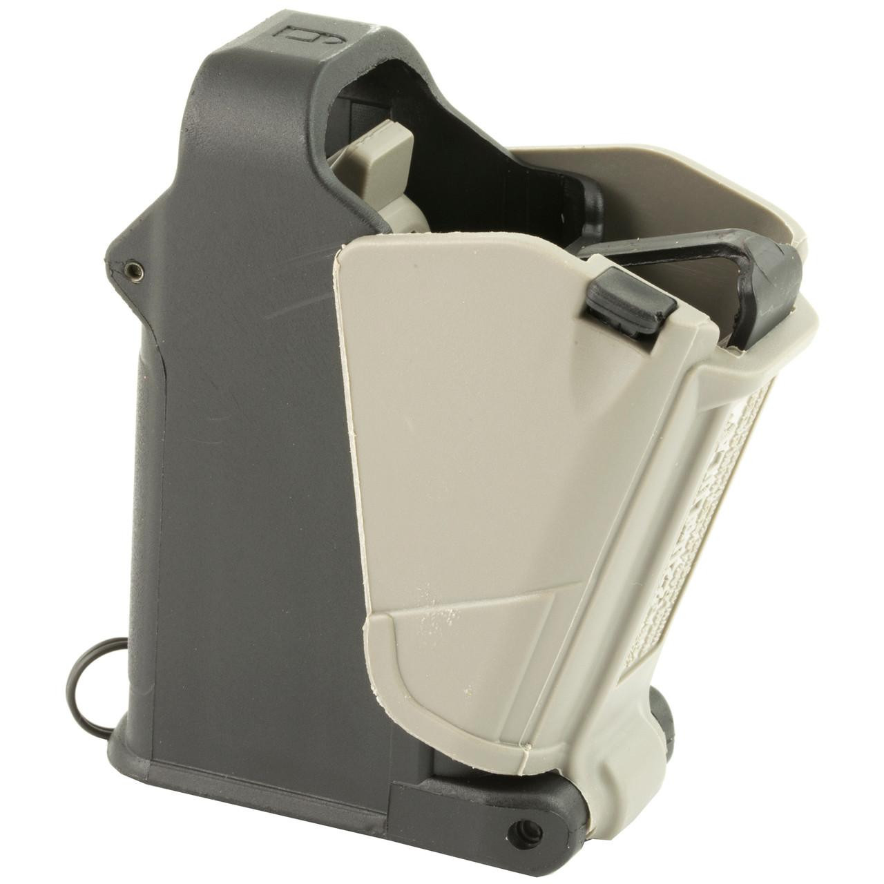 Maglula ltd. Maglula UP62B 22LR Pistol 22Uplula Loader/Unloader, portable firearm magazine loader and unloader in black and beige color.