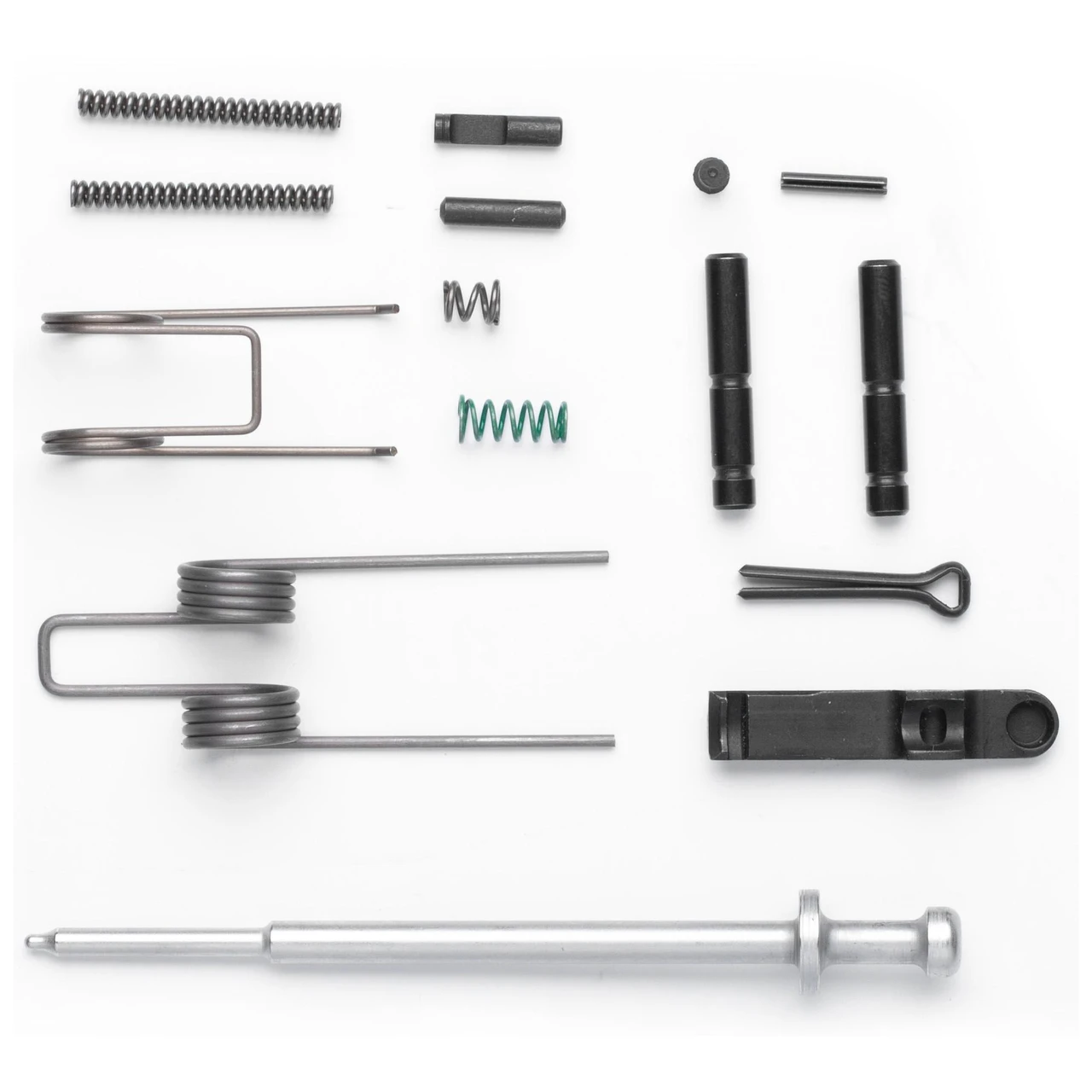 CMMG 55AFF62 AR-15 Parts Kit Field Repair - Mil-Spec Enhanced Repair Kit for AR-15, assortment of metal firearm repair components and parts on white background.