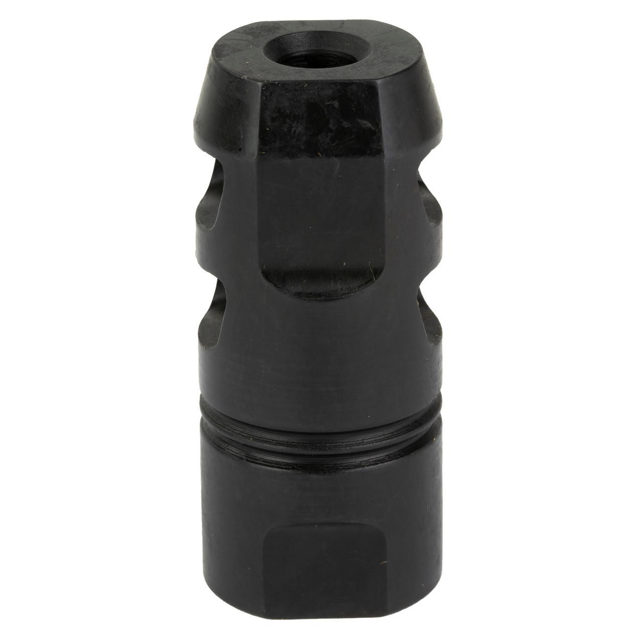 CMMG 55DA525 ZEROED MUZZLE BRAKE 5.56, black firearm muzzle brake designed for optimal recoil reduction.
