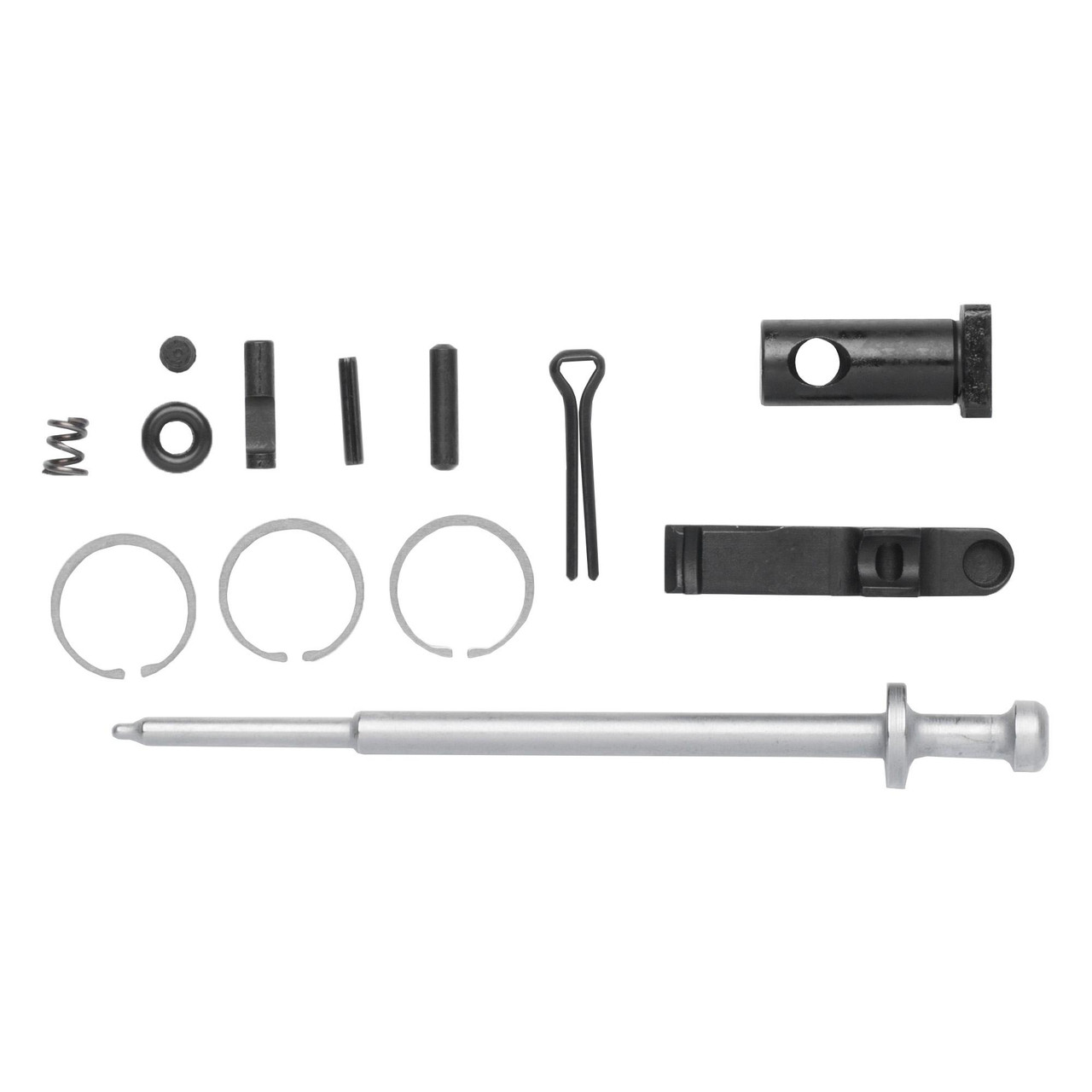 CMMG 55AFF68 PART KIT AR15 BOLT REHAB, assembled firearm parts including bolt, pins, clips, and springs laid out on a white background.