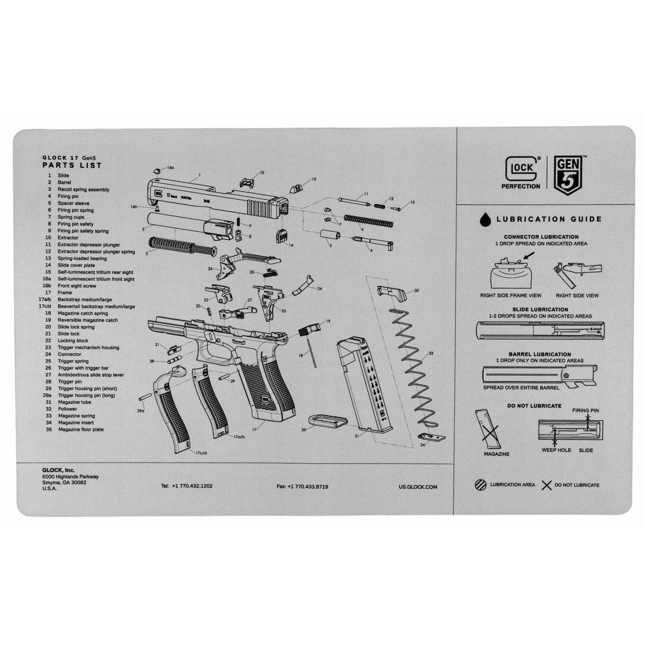 GLOCK AS10064 GLOCK AS10064 11" x 17" Gray Bench Mat for Gen 5 - Durable, Oil Resistant & Efficient AS10064