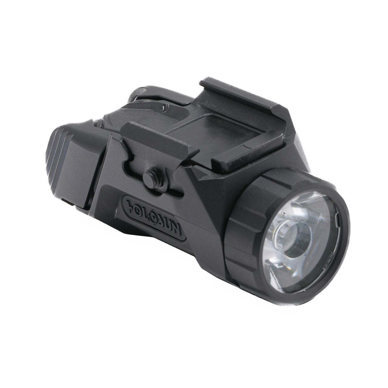 Holosun Technologies P.ID-K 500 Lum Pistol Light, compact black tactical pistol light with LED illumination and mounting bracket for firearms.