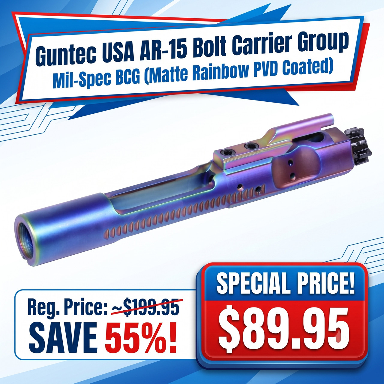 Guntec USA GT-BCG-M-RPVD AR-15 Bolt Carrier Group Mil-Spec Bcg (Matte Rainbow PVD Coated)