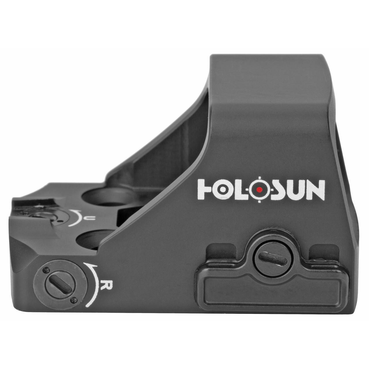 Holosun Technologies Holosun 507K Multi-Reticle Compact Pistol Red Dot Sight with Shake Awake Technology, black compact red dot visor for firearms, with adjustment knob and multi-reticle display.