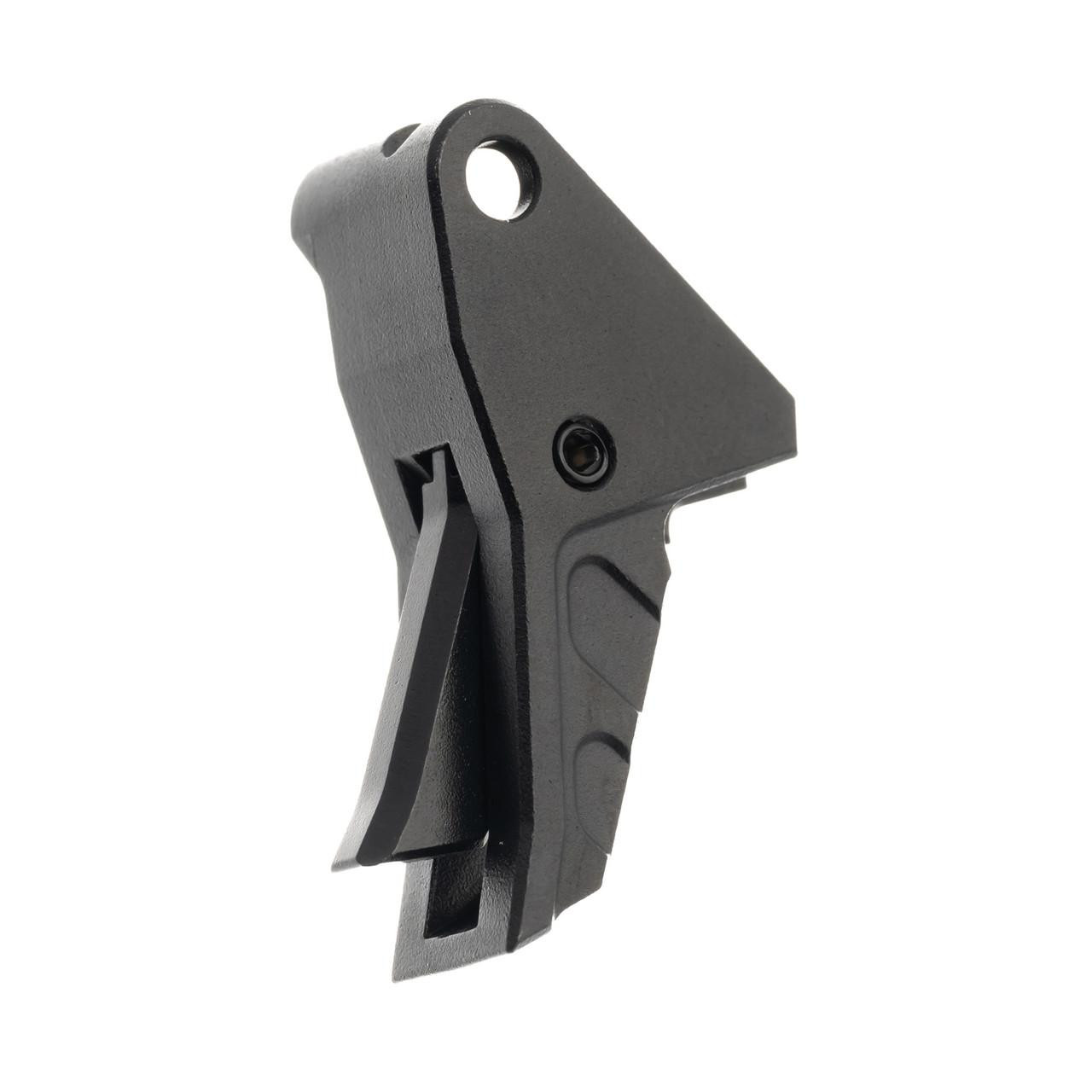 Tyrant CNC I.T.T.S Trigger Shoe for Springfield Echelon, Matte Black, TD-ECHETRIG-BLK-BLK - a black, precision-engineered trigger shoe with a textured surface and mounting base.