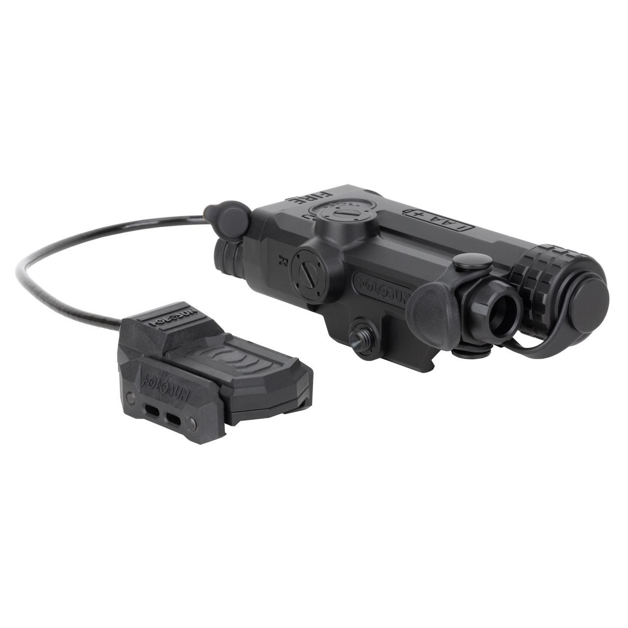 Holosun Technologies IRIS-RD1 IRIS 1 Remote Cable RD Laser, black tactical laser in compact design with cable connection and mounting accessories.