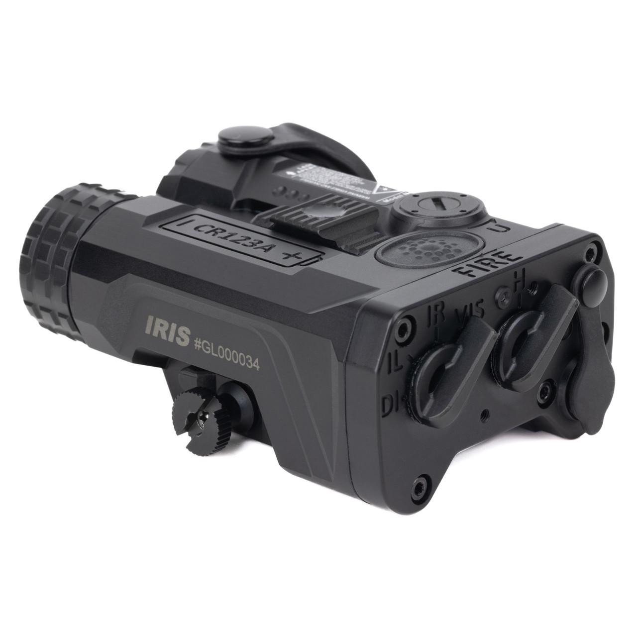 Holosun Technologies IRIS-RD3 IRIS 3 Red & VCSEL IR Lasers, compact black laser device with multiple adjustment knobs and a mounting clip.