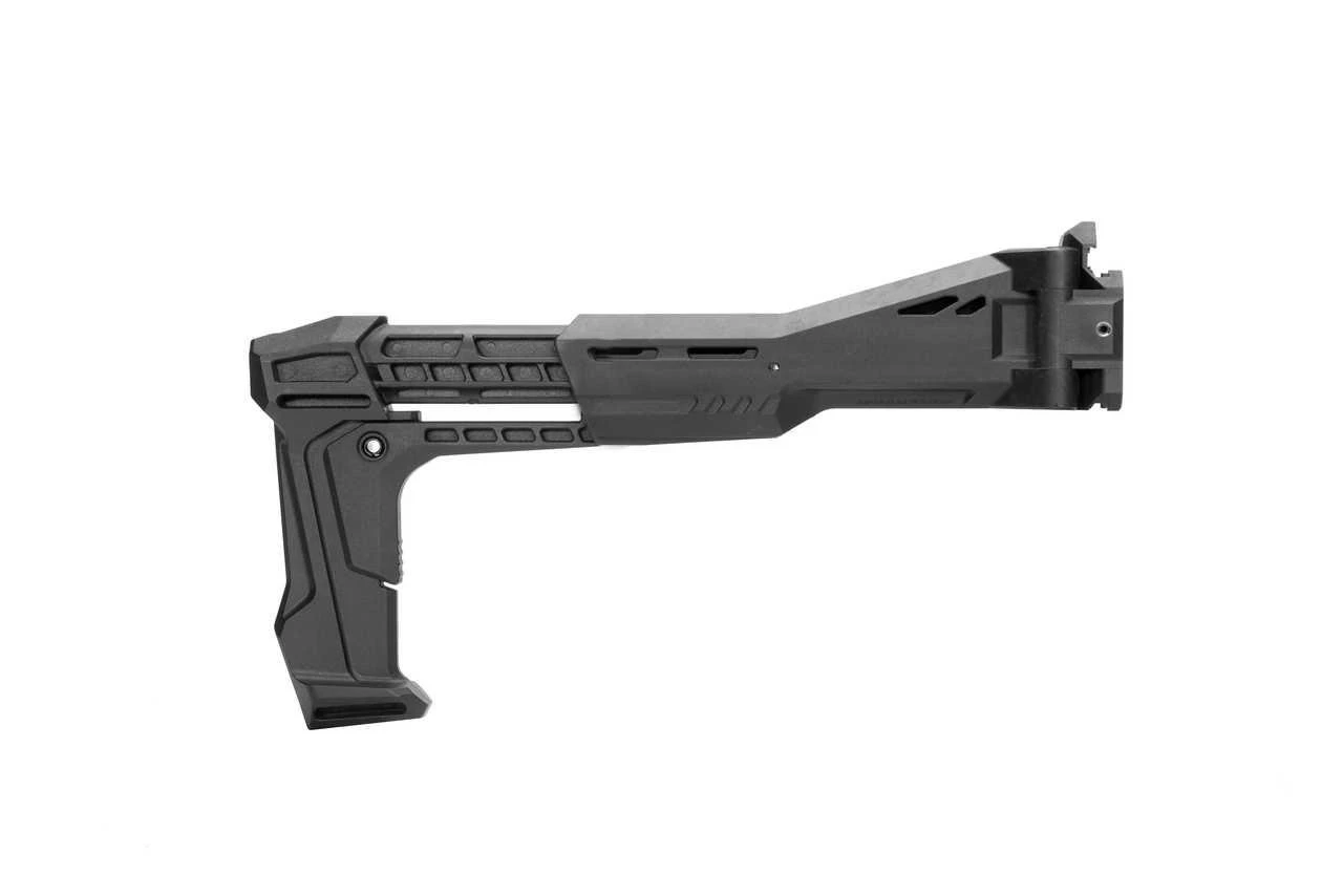 Strike Industries SI-FSA-SPCZ Single Side Folding Adapter for the CZ Scorpion EVO3 and 3Plus, black tactical adapter with folding mechanism for stock or stabilizer.