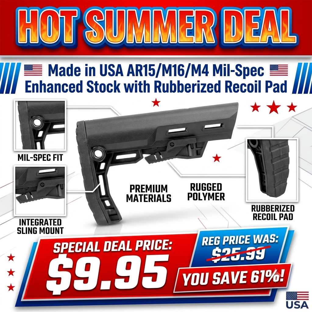 ABCSportZ Made in USA AR15/M16/M4 Mil-Spec Enhanced Stock with Screwed, Rubberized Recoil Pad