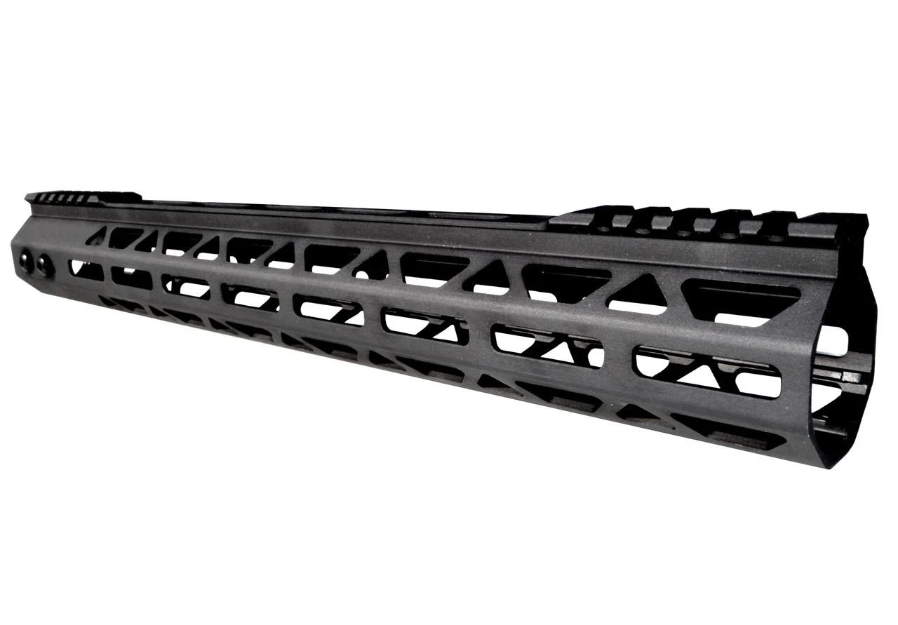Presma UMMARA15 15" 223/5.56 Super Light M-LOK Free Float Handguard with Partial Top Rail, black, lightweight gun accessory with M-LOK slots and partial top rail for firearm customization.